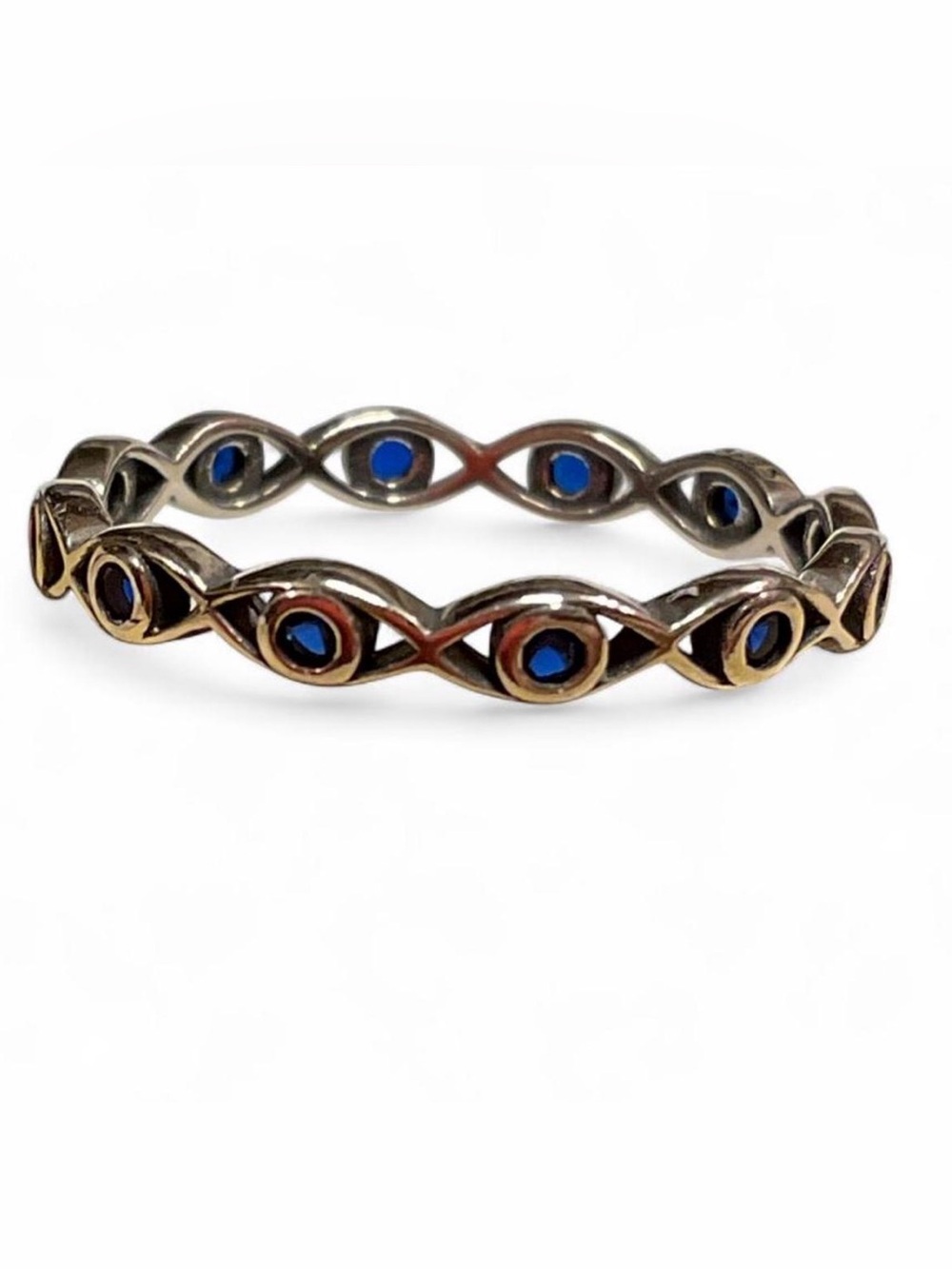 Silver ring blue eye shape